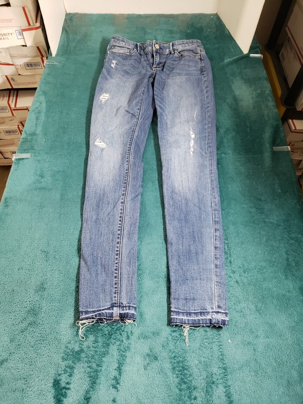 White House Black Market Jeans Size 0 Womens Blue Stretch Mid Rise Skinny Ankle